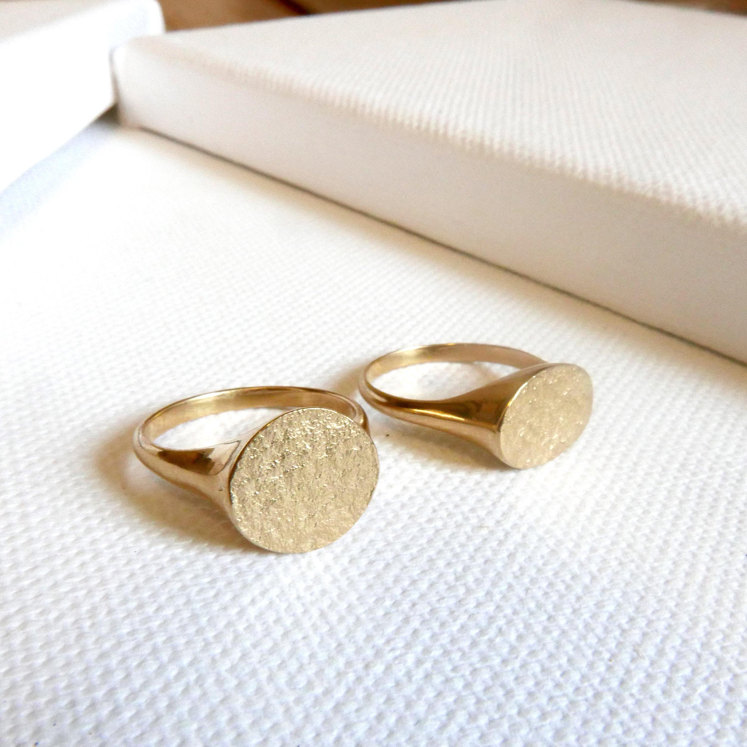 Women's Textured Signet Ring in 9 Karat Gold by Allison Bryan
