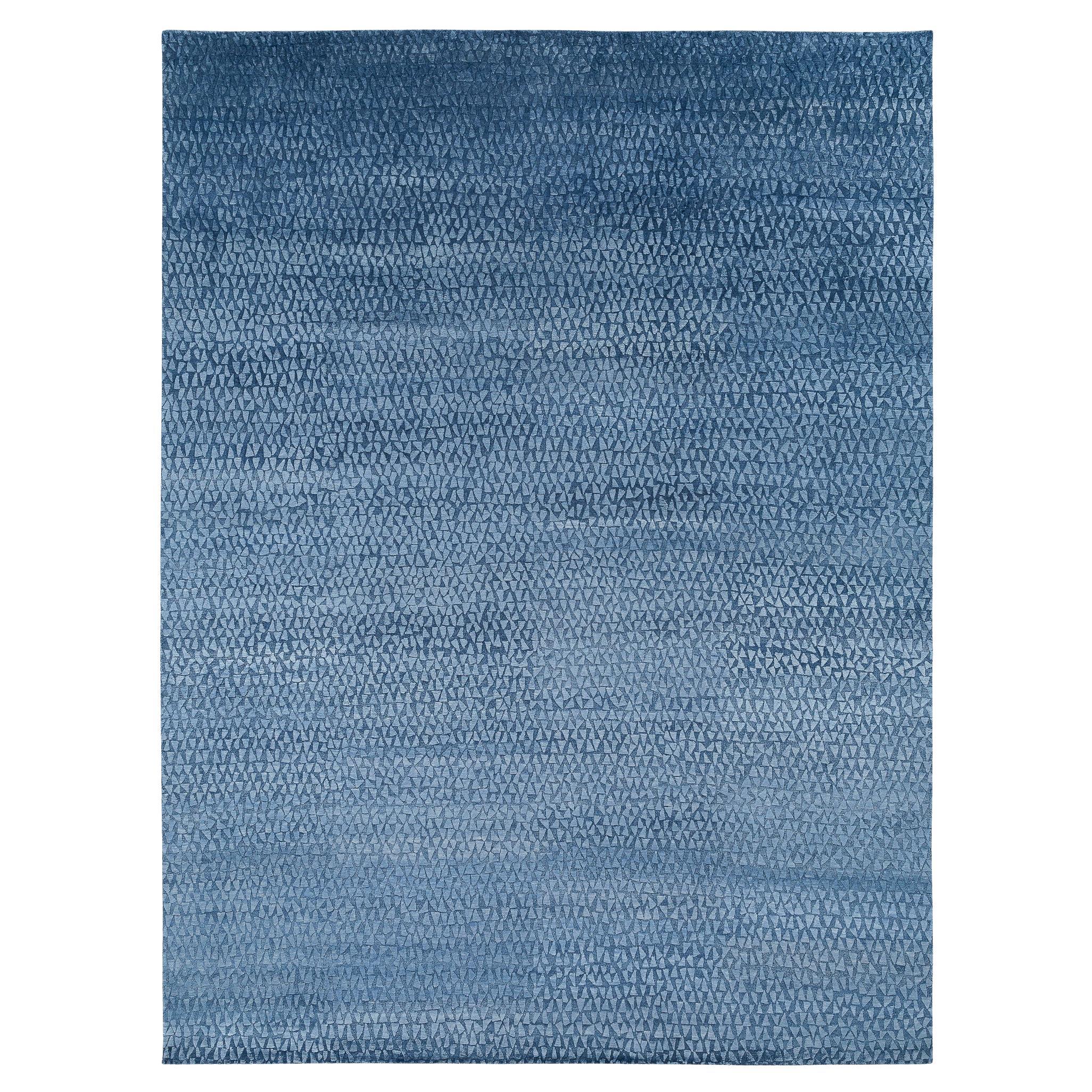 Textured Silk Indigo Geometric Area Rug Dancing Triangles by Joseph Carini