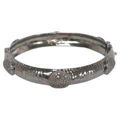 Textured Silver Bangle with Diamonds Paradizia Bracelet