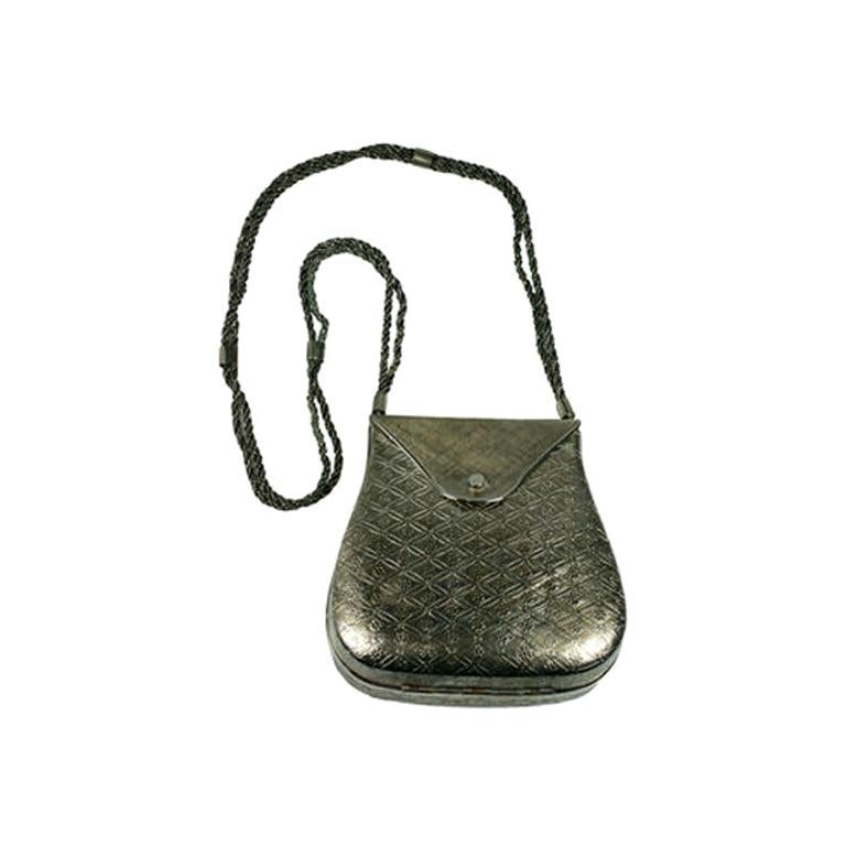 Textured Silver Metal Shoulder Bag For Sale