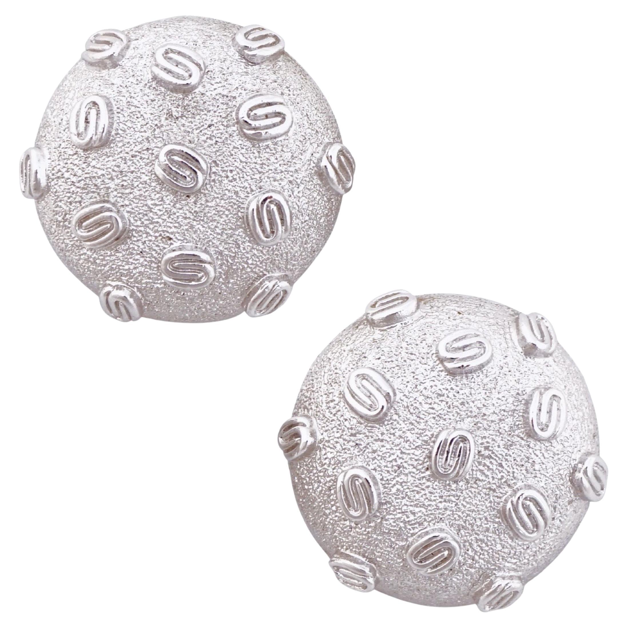 Textured Silver Modernist Dome Earrings By Monet, 1960s