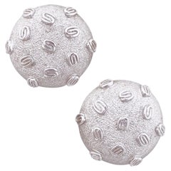 Retro Textured Silver Modernist Dome Earrings By Monet, 1960s