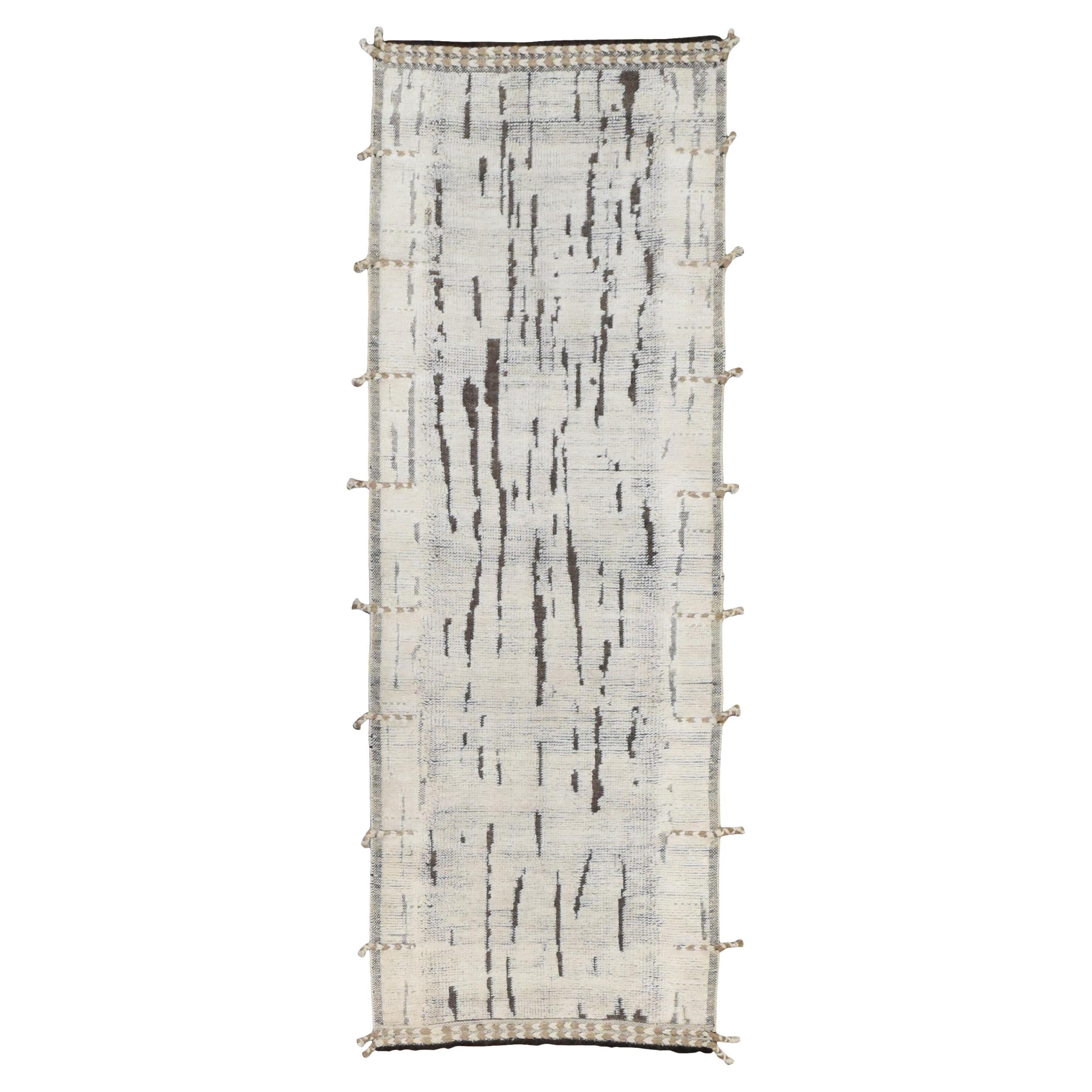 Texturierter, einfach gemusterter, handgeknüpfter Woll-Läufer 3'2''X8'10''
