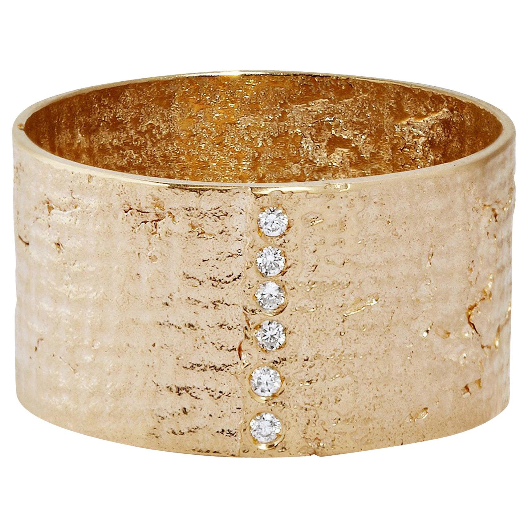 For Sale:  Textured Solid Gold Paper Cigar Ring with Diamonds by Allison Bryan