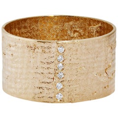 Textured Solid Gold Paper Ring with Diamonds by Allison Bryan