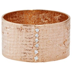 Textured Solid Rose Gold Paper Cigar Ring with Diamonds by Allison Bryan