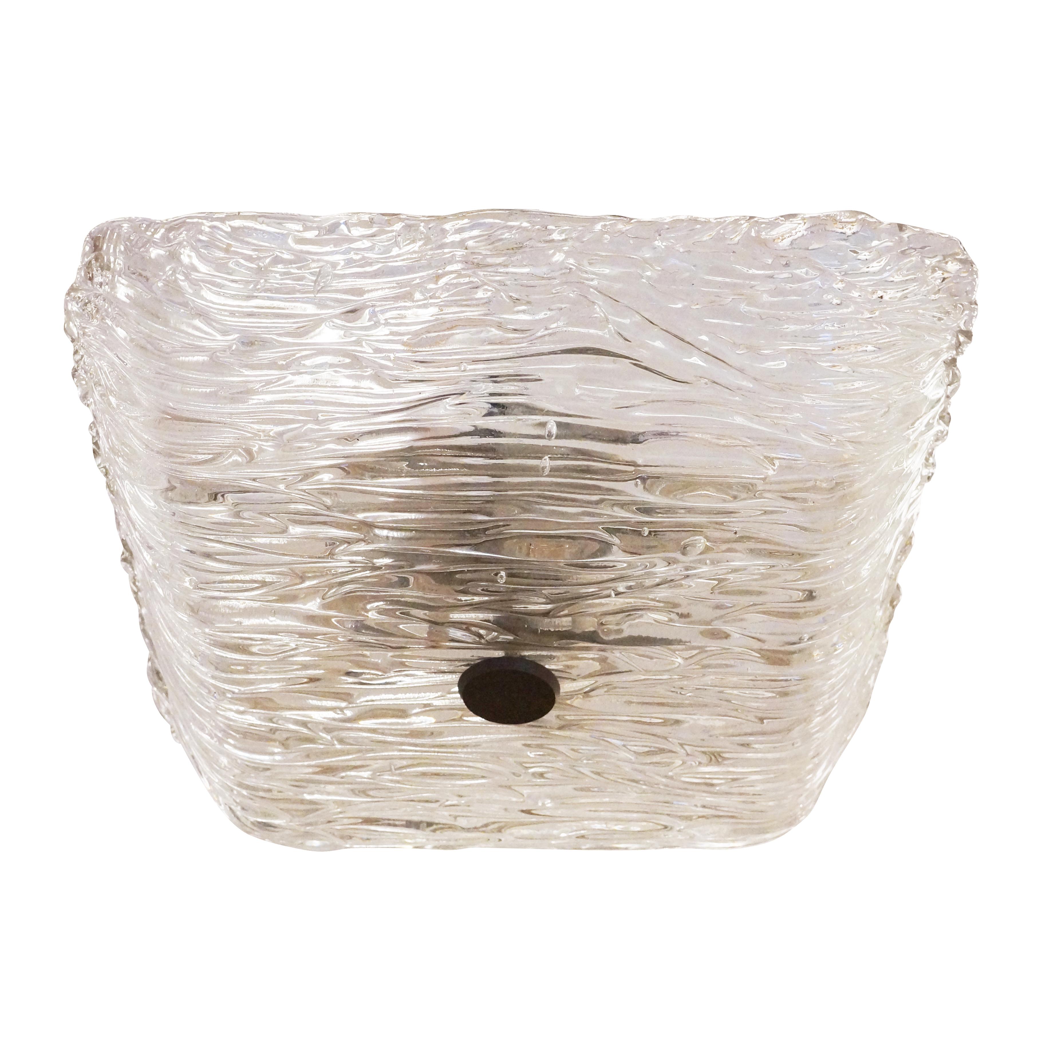 Mid-Century Modern Textured Square Murano Glass Flushmount by Toni Zuccheri for Venini For Sale