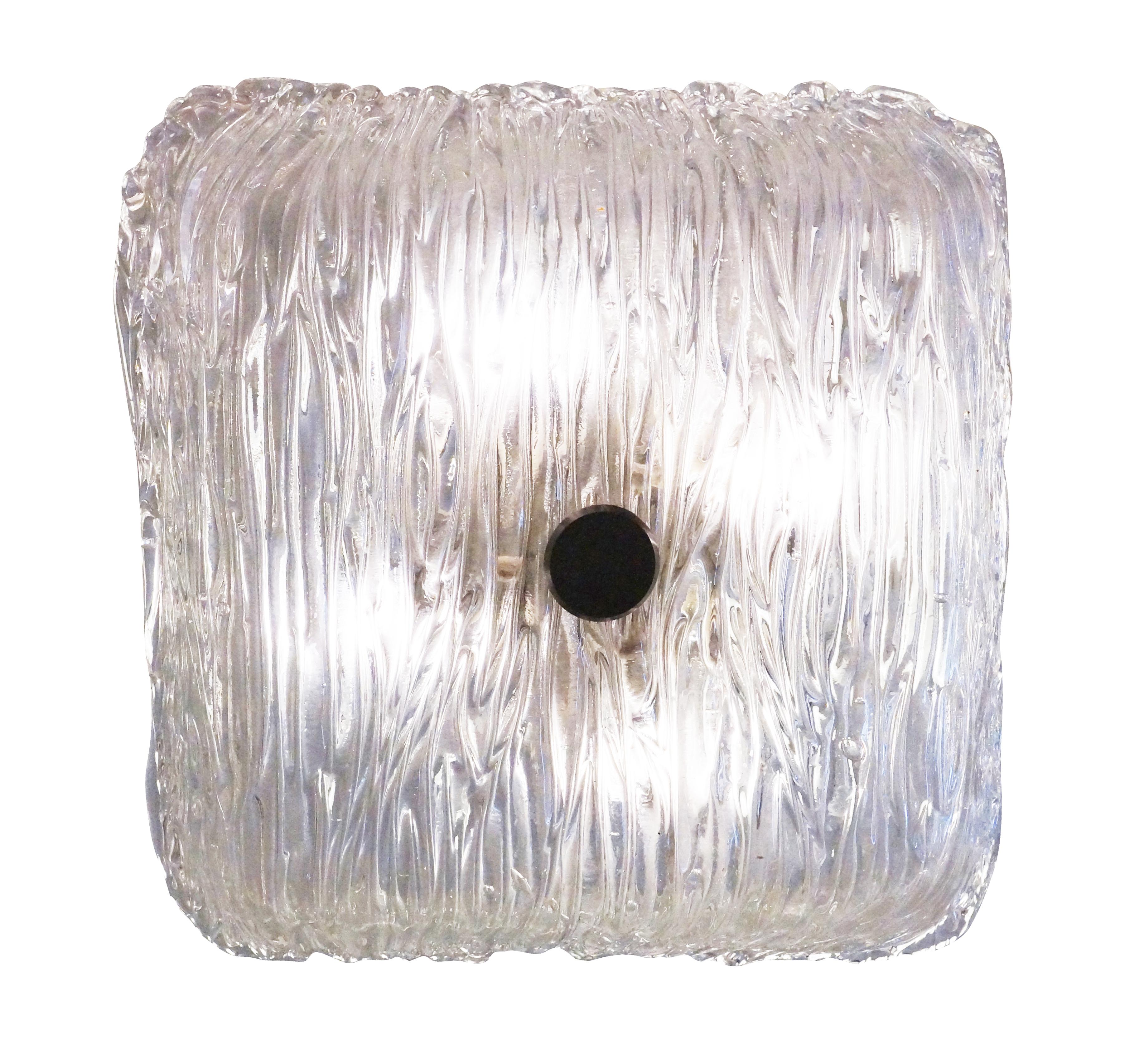 Italian Textured Square Murano Glass Flushmount by Toni Zuccheri for Venini For Sale