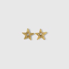 Textured, Star Stud Earrings with Diamonds, in 24kt Gold
