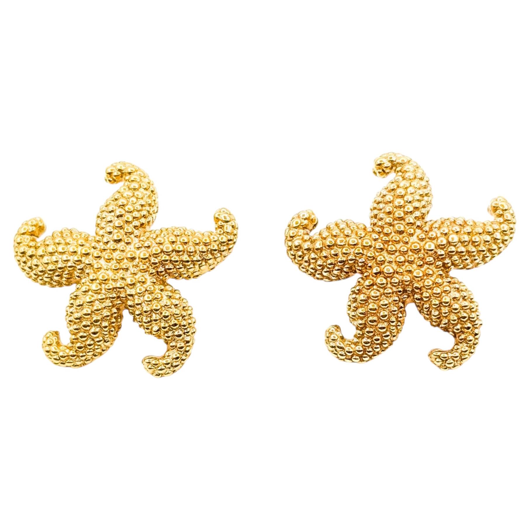 Textured Starfish Earrings in 14k Yellow Gold