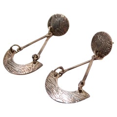 Textured Sterling Silver Geometric Mod Dangle Earrings