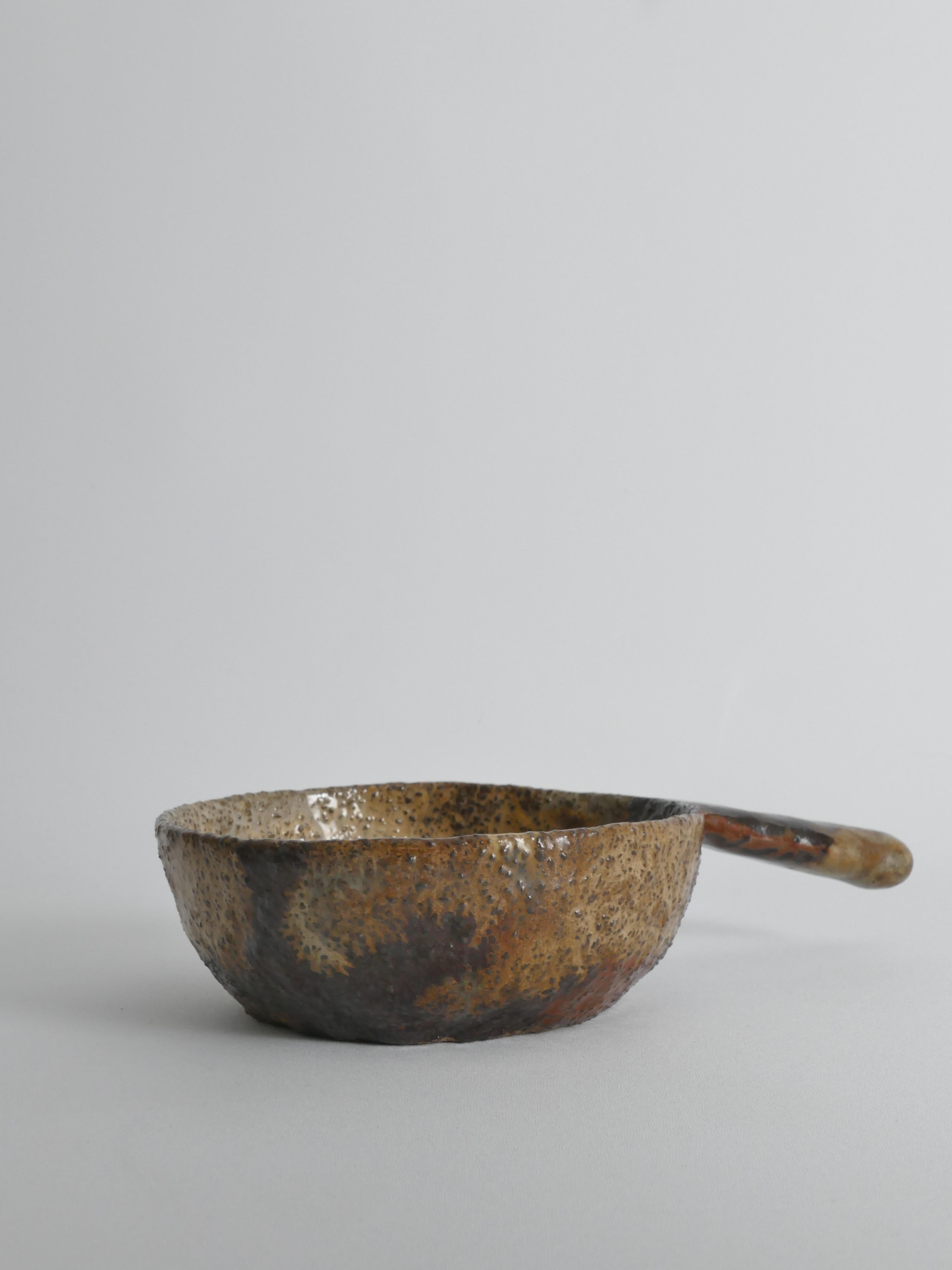 Textured Stoneware Bowl with Sculptural Handle, Handmade Studio Ceramic For Sale 3