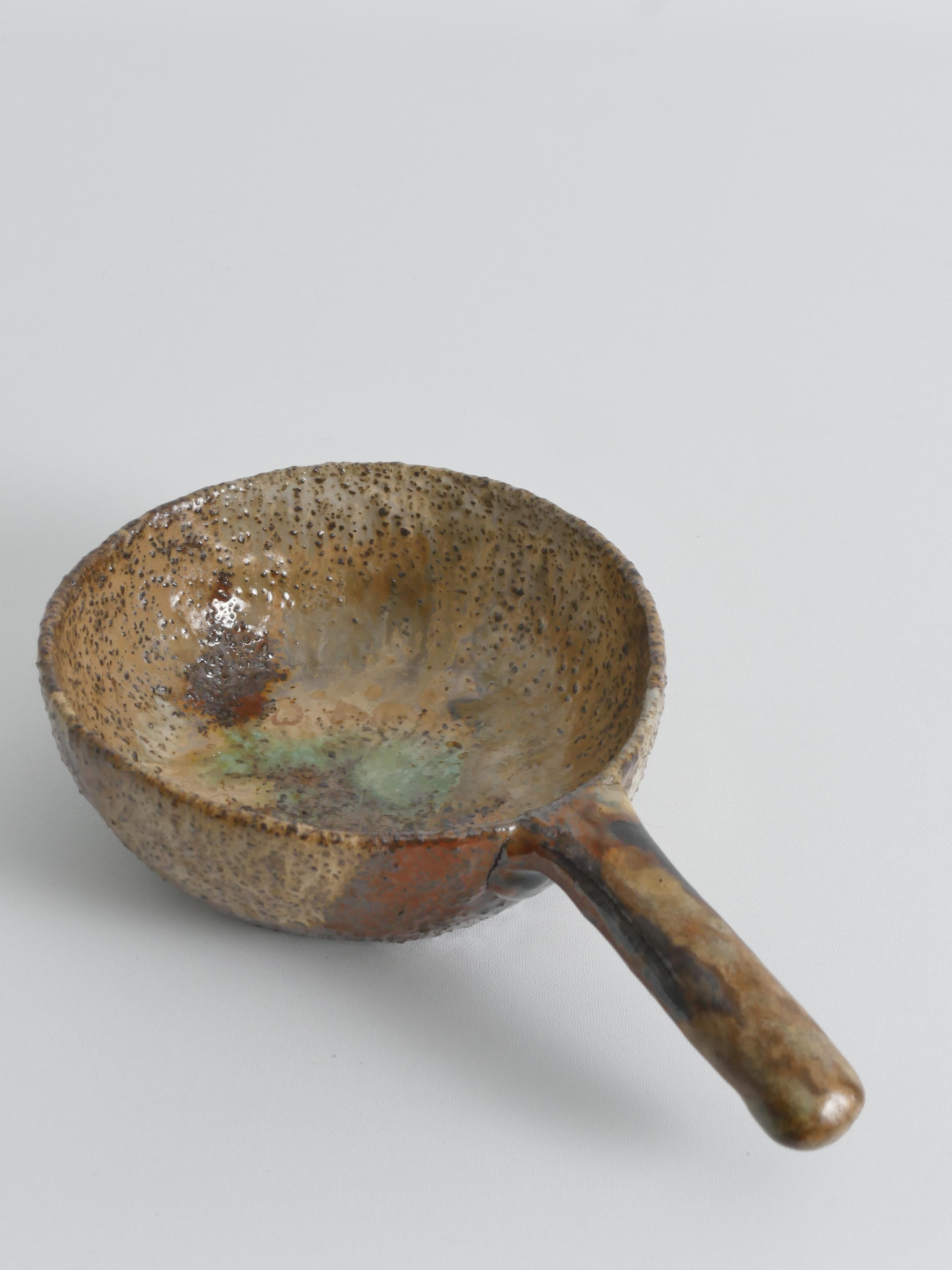 Textured Stoneware Bowl with Sculptural Handle, Handmade Studio Ceramic For Sale 5