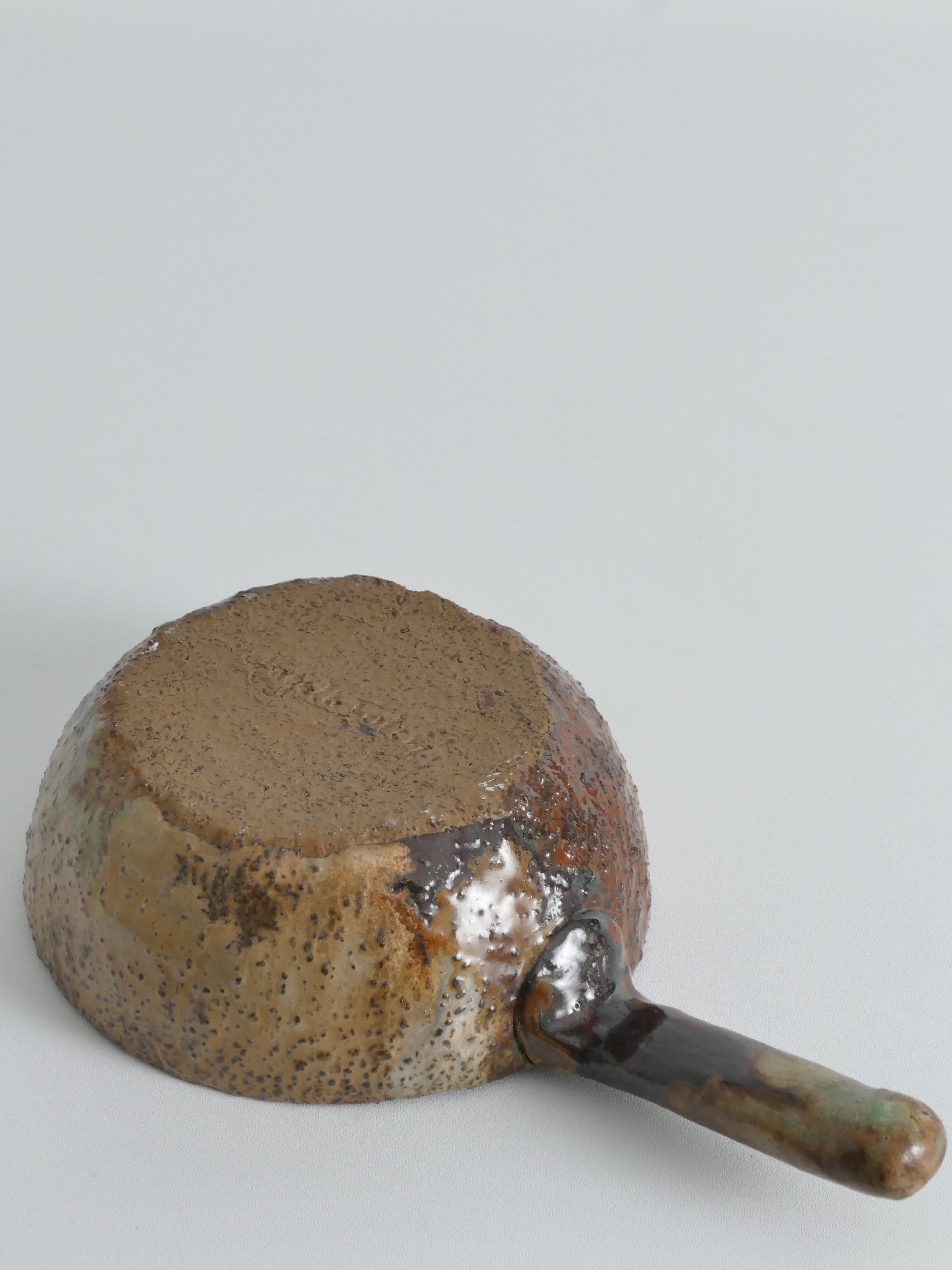 Textured Stoneware Bowl with Sculptural Handle, Handmade Studio Ceramic For Sale 6