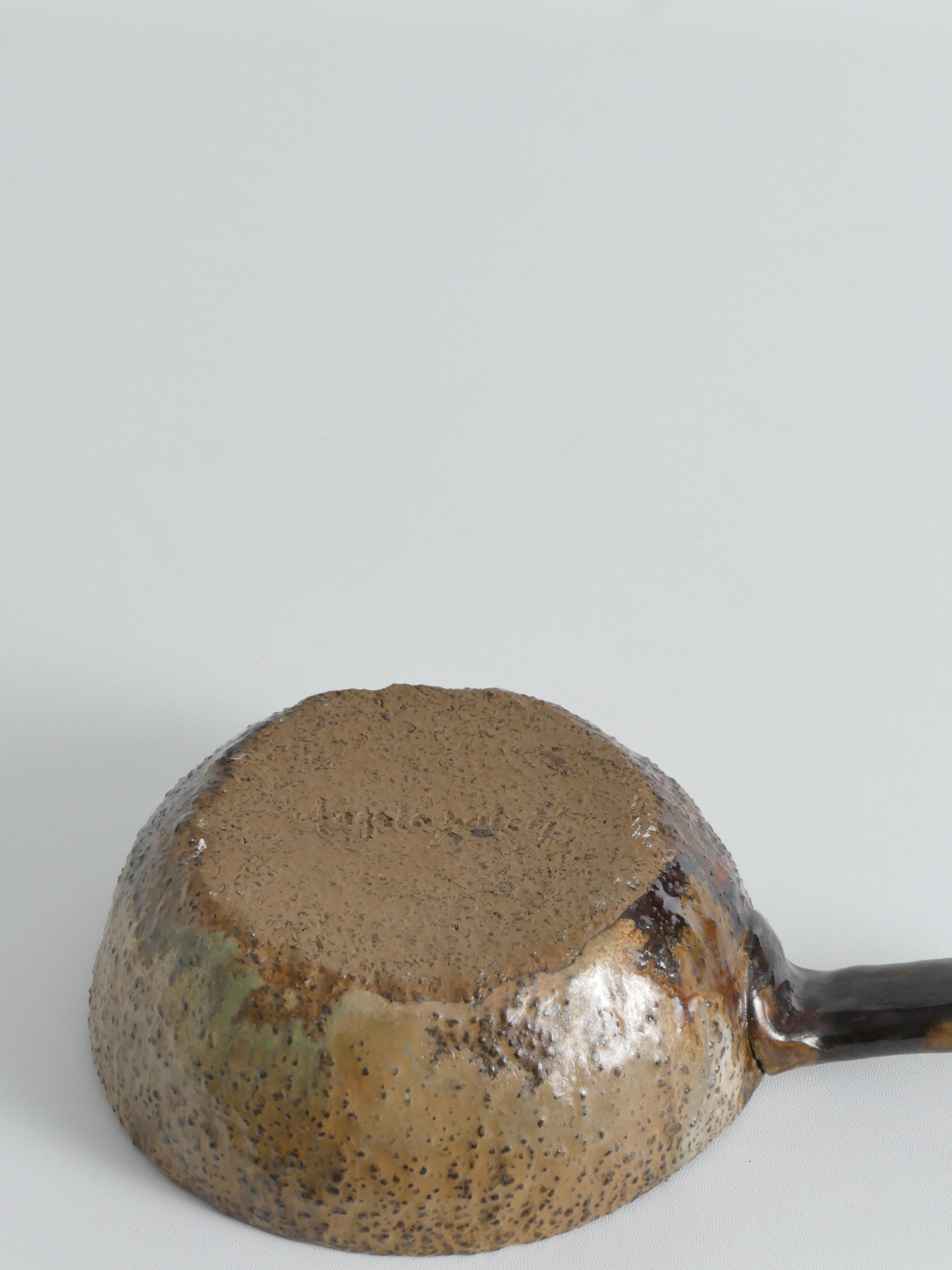 Textured Stoneware Bowl with Sculptural Handle, Handmade Studio Ceramic For Sale 7