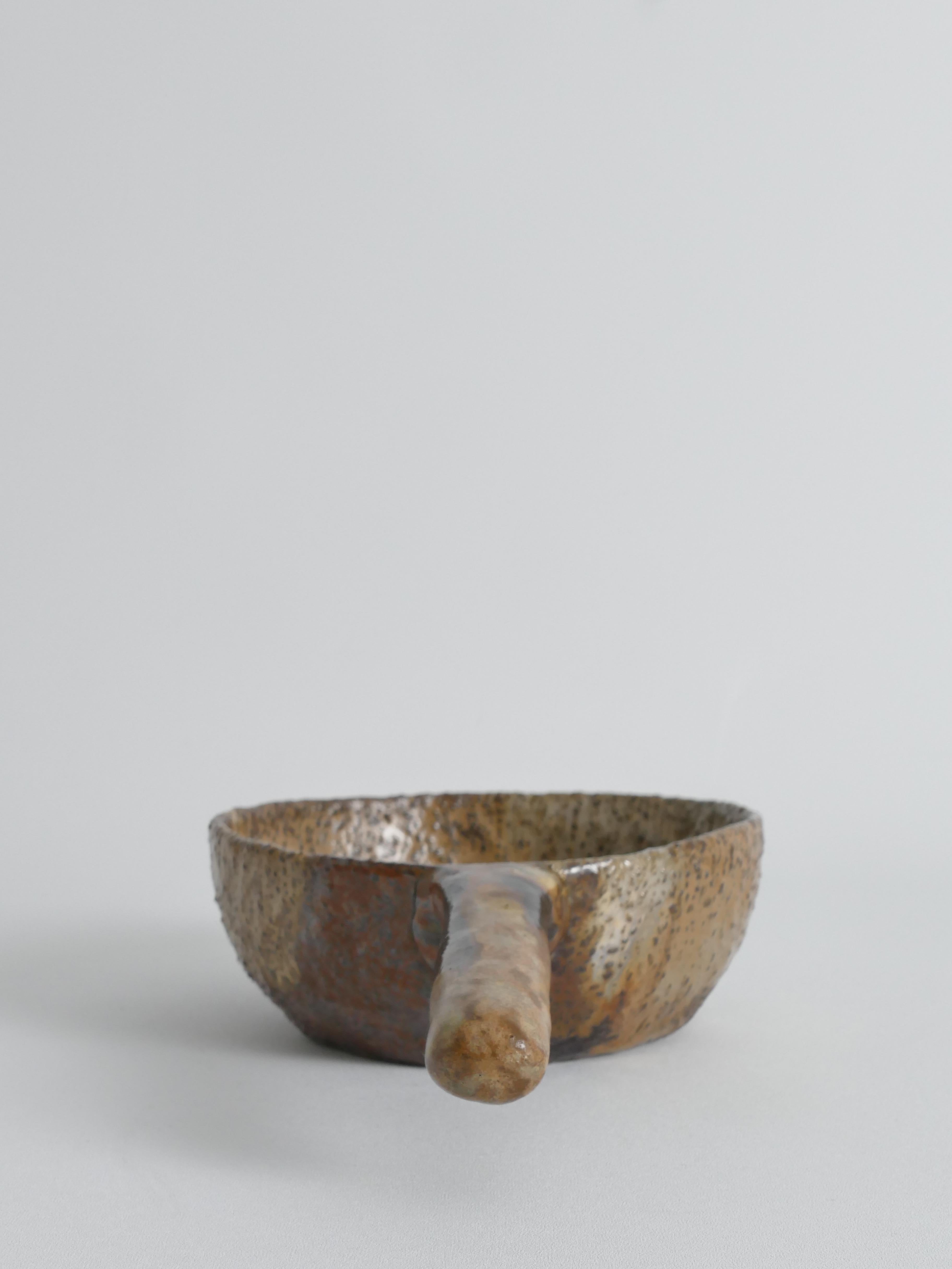 British Textured Stoneware Bowl with Sculptural Handle, Handmade Studio Ceramic For Sale