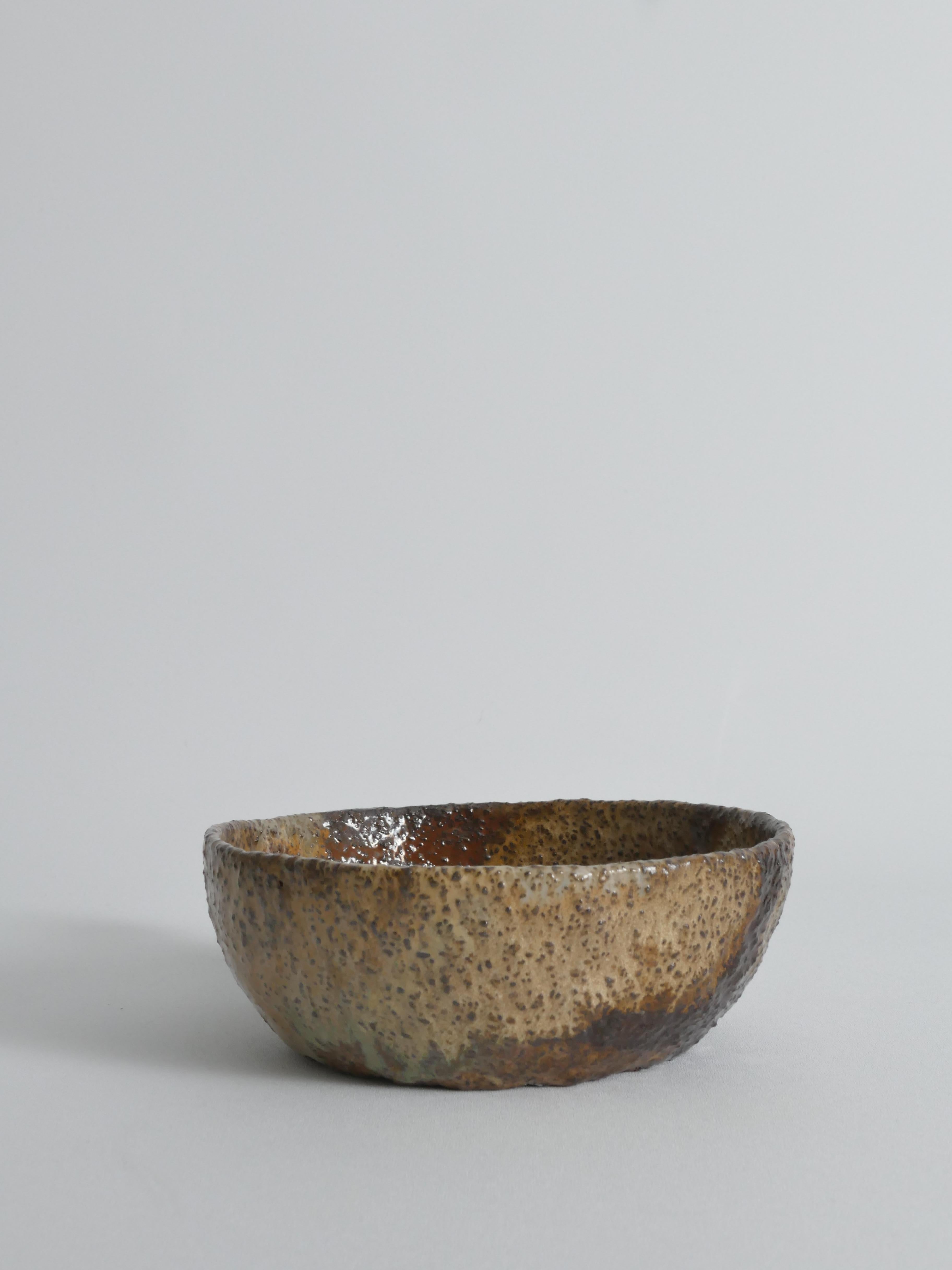 Textured Stoneware Bowl with Sculptural Handle, Handmade Studio Ceramic For Sale 1
