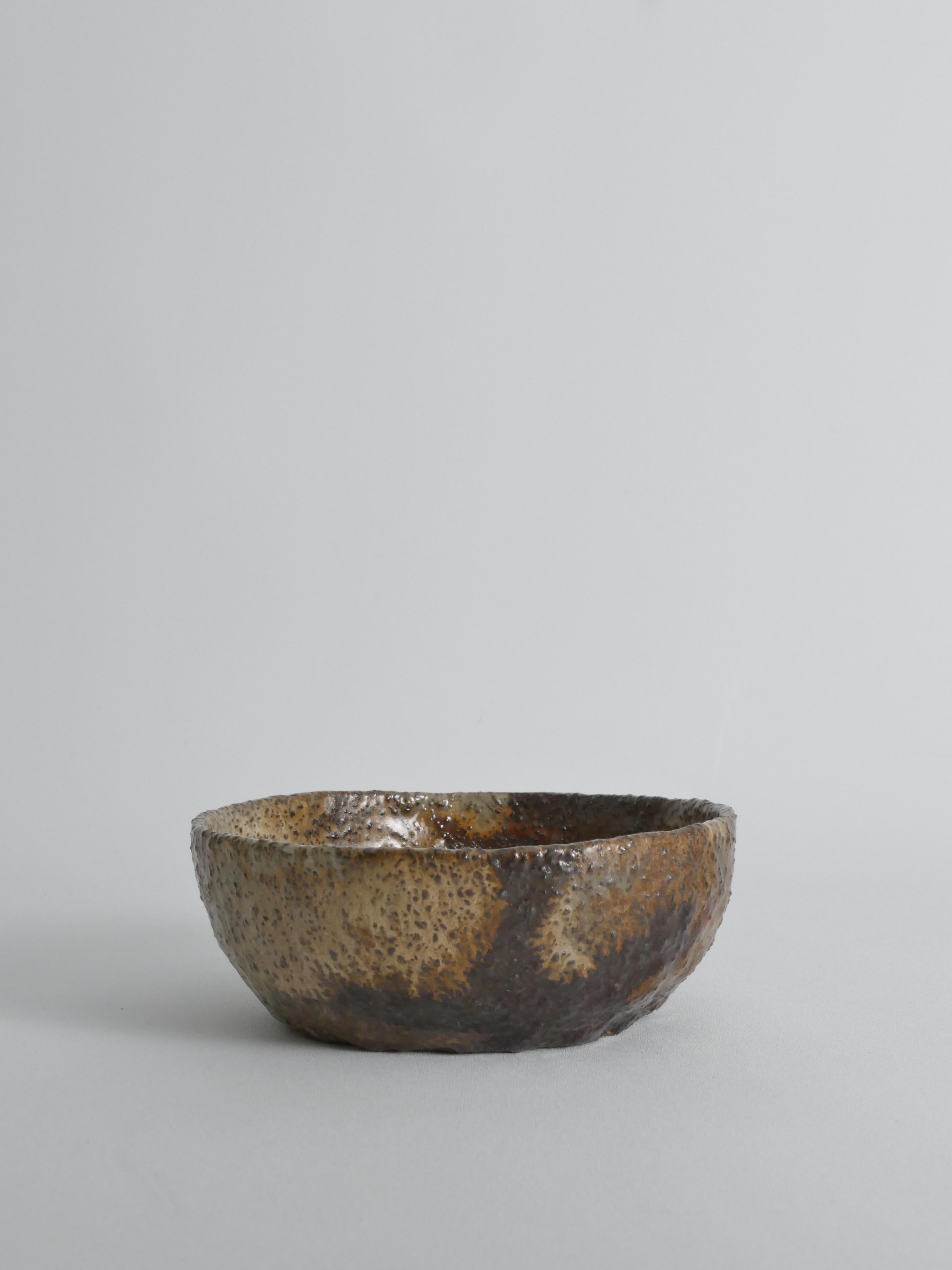 Textured Stoneware Bowl with Sculptural Handle, Handmade Studio Ceramic For Sale 2