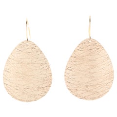 Textured Teardrop Dangle Earrings, 14K Yellow Gold, Length 2 5/8 Inch, Simple