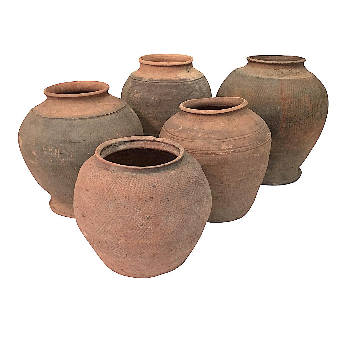 Vietnamese Textured Terra Cotta Pots, North Vietnam, 19th Century For Sale