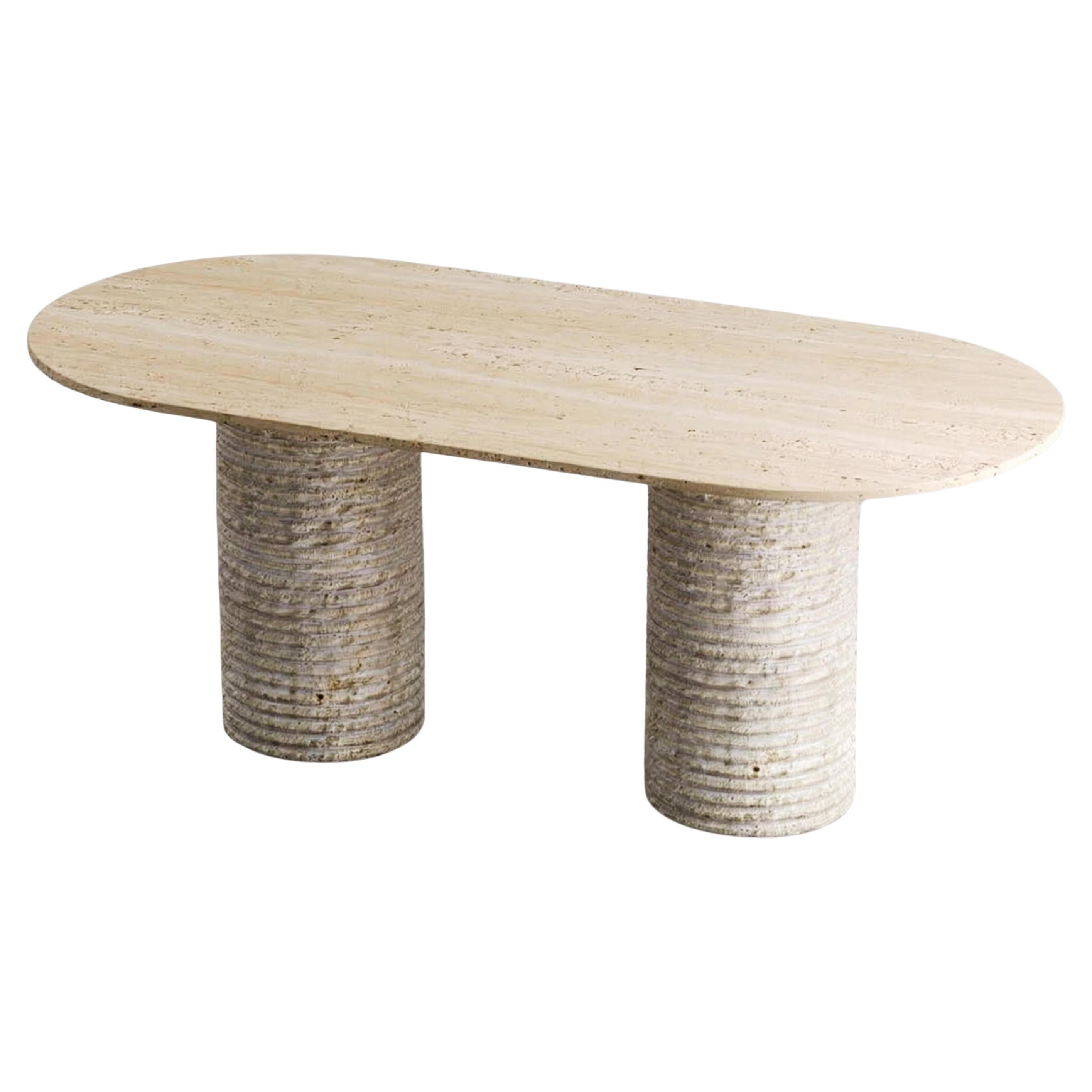 Textured Travertine Stone Solid Dining Table - Raw Split Face Travertine Table
