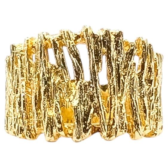 Textured Tree Bark Cigar Ring in 18k Yellow Gold