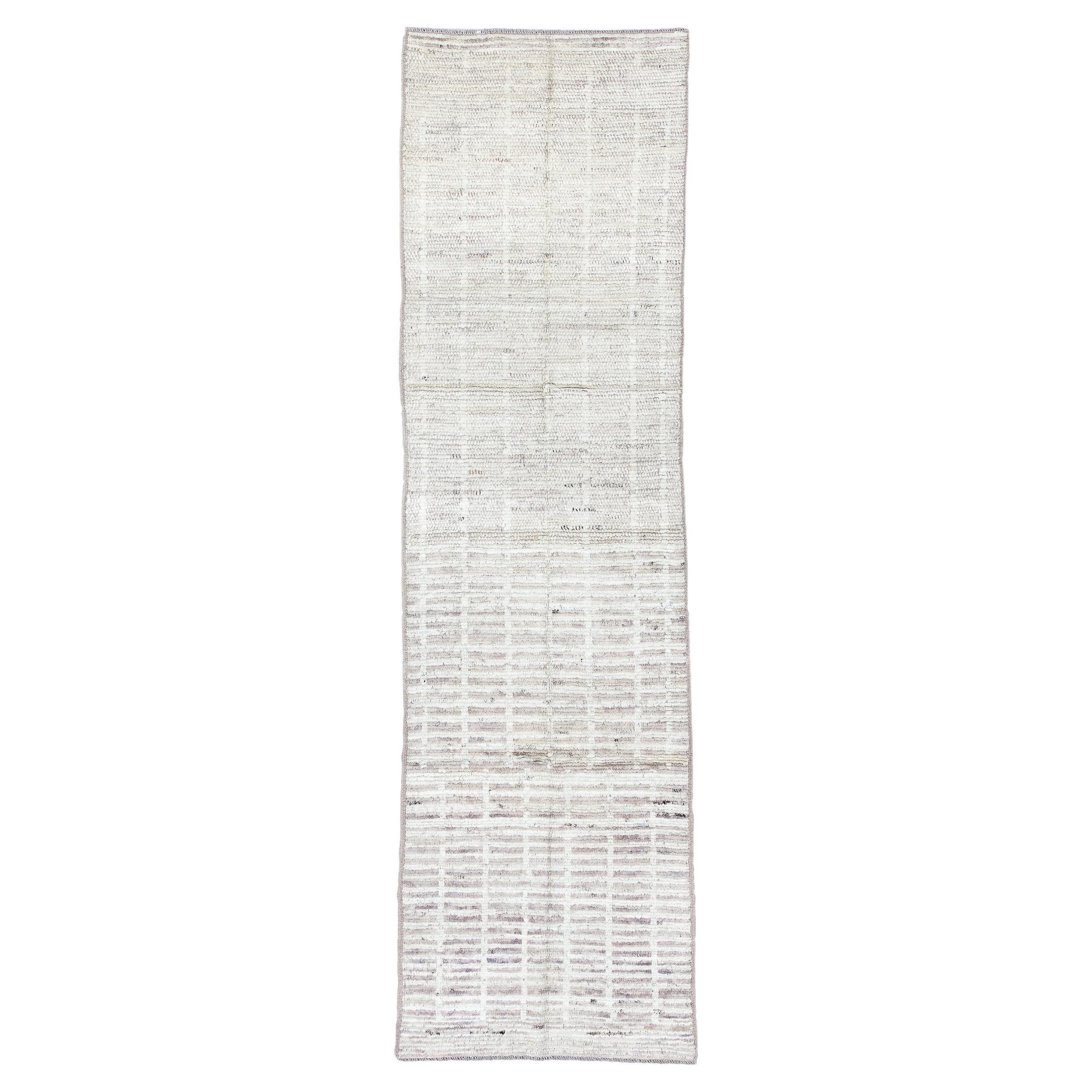 Textured Tulu Runner in Silver White For Sale