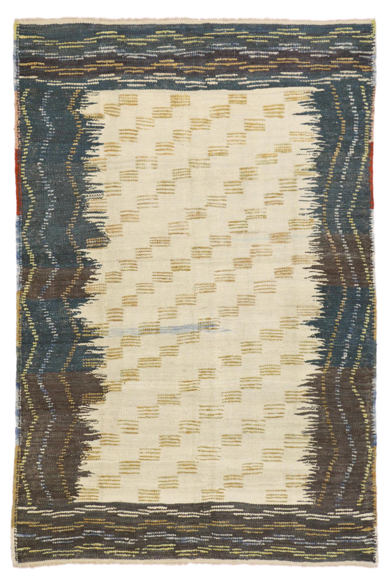 Textured Turkish Kilim Rug with Modern Style For Sale 1