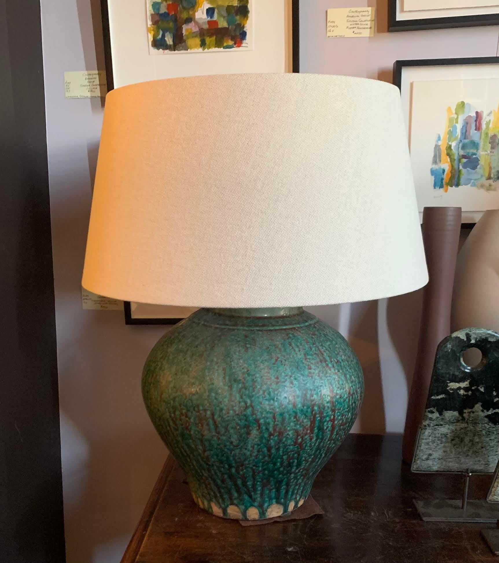 Textured Turquoise Pair Ginger Jar Shaped Lamps, China, Contemporary In New Condition In New York, NY