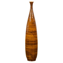 Vintage Textured Two-Tone Brown Tall Vase with Narrow Mouth, Elegant Home Decor