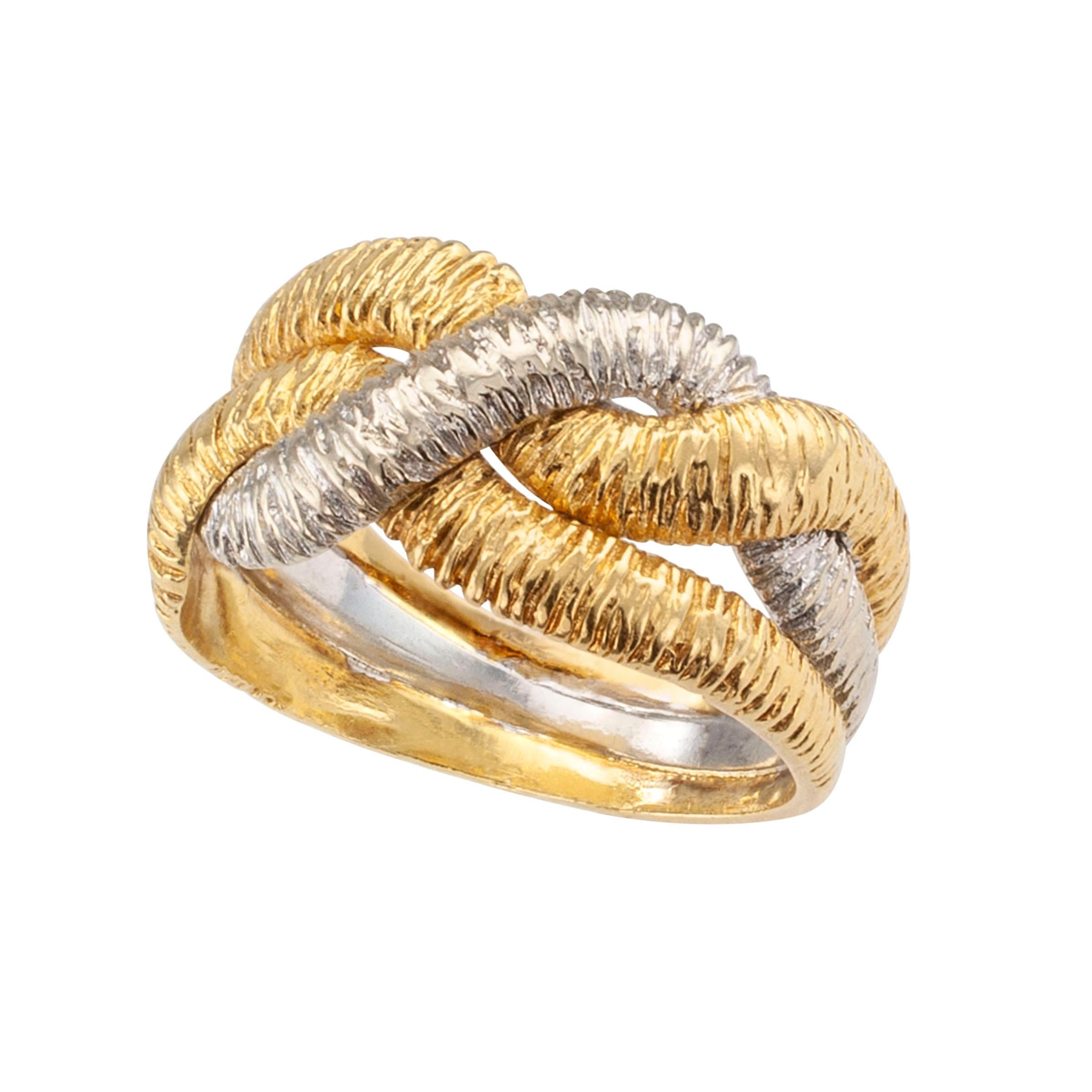 Modern Textured Two-Tone Gold Ring Band