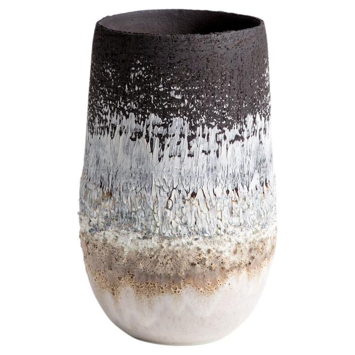 Textured volcanic glaze narrow open vase For Sale
