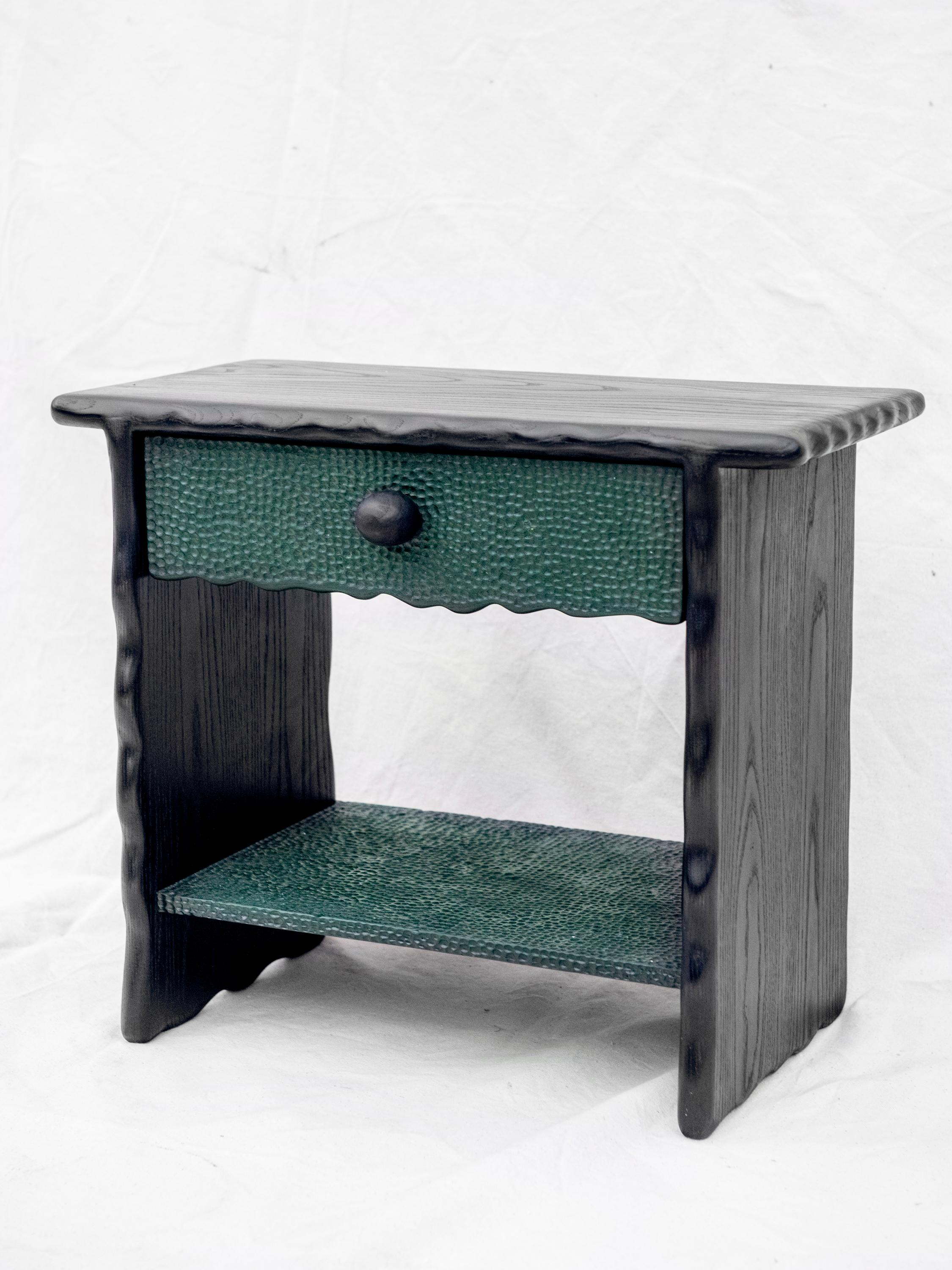 Modern Textured Wavy Customizable Nightstand in Sculpted Ash by Luke Malaney For Sale