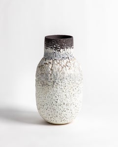 Textured White and Black Volcanic Bottle Vessel