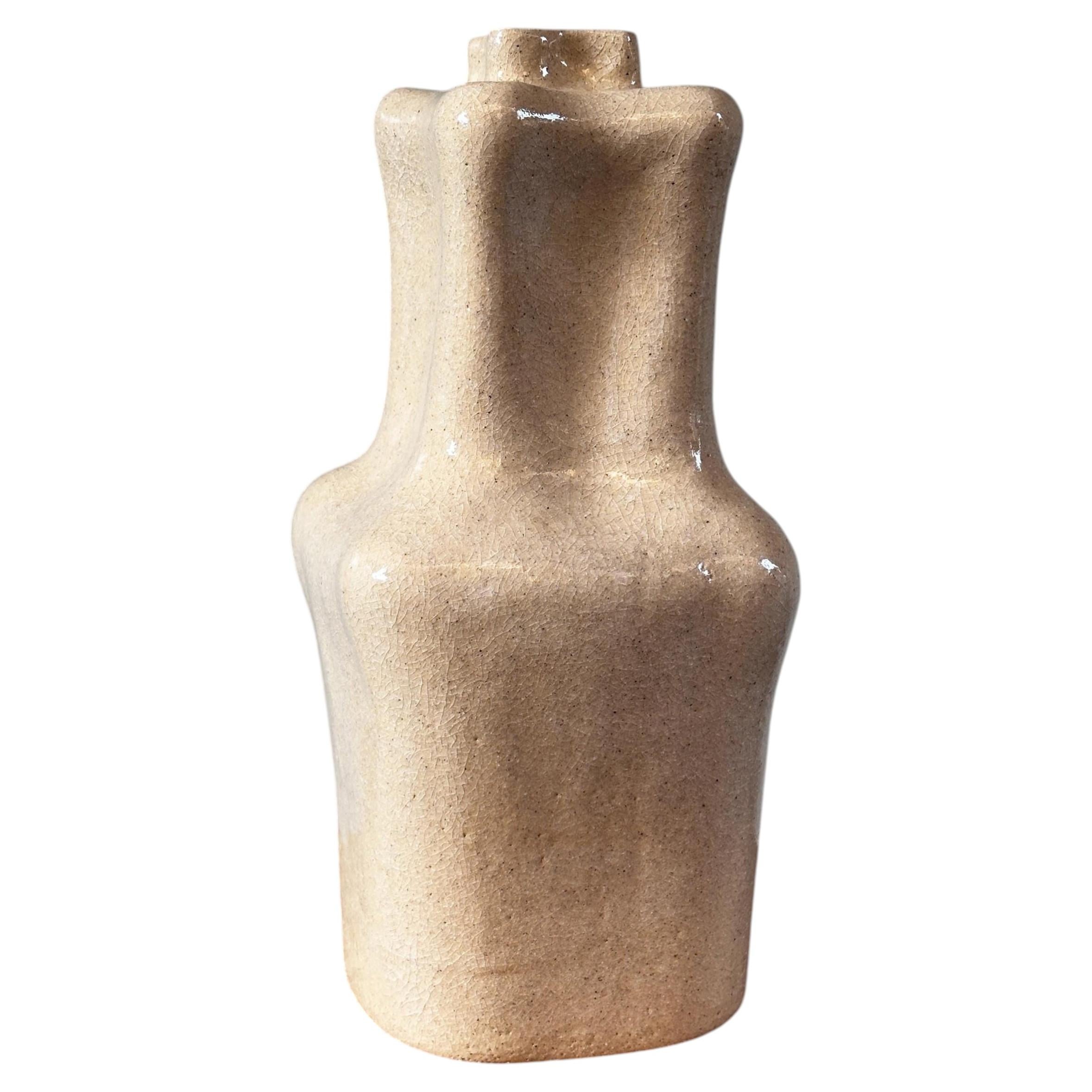 Textured White & Beige Home Decor Handmade Crackle Ceramic Vase by Maku Ceramic