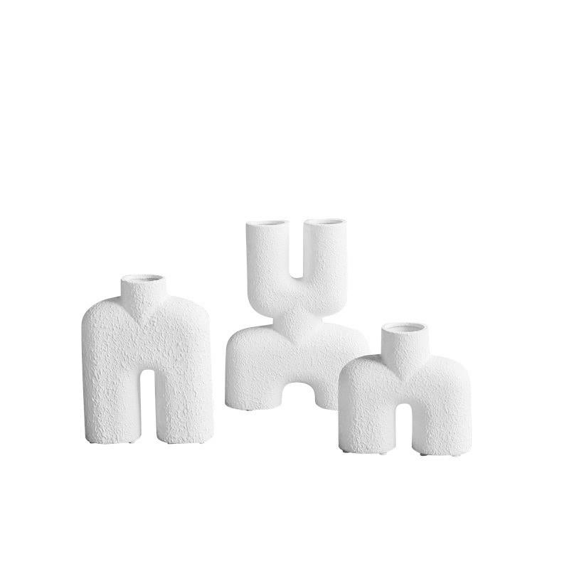 Ceramic Textured White Center Spout Danish Design Vase, Denmark, Contemporary For Sale