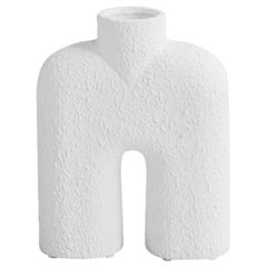 Textured White Center Spout Ceramic Vase, Denmark, Contemporary