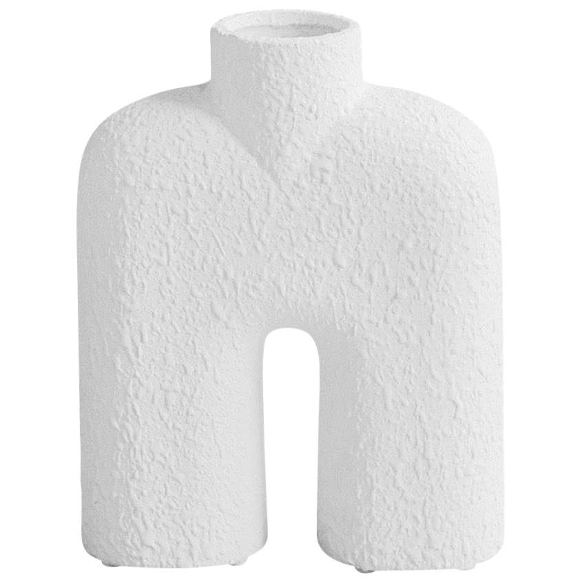 Textured White Center Spout Danish Design Vase, China, Contemporary