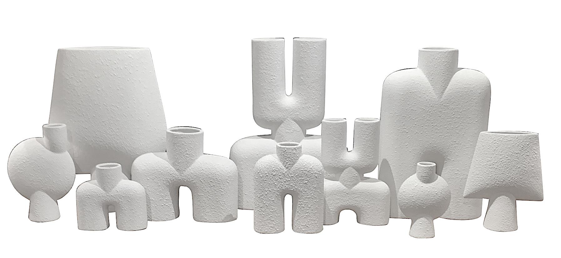 Textured White Center Spout Danish Design Vase, Denmark, Contemporary For Sale 3