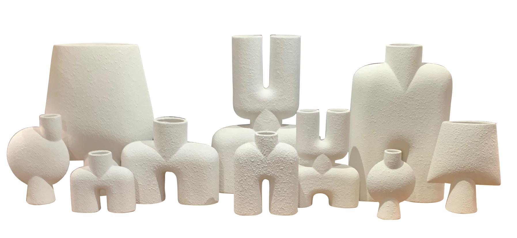 Ceramic Textured White Center Spout Small Vase, Denmark, Contemporary For Sale