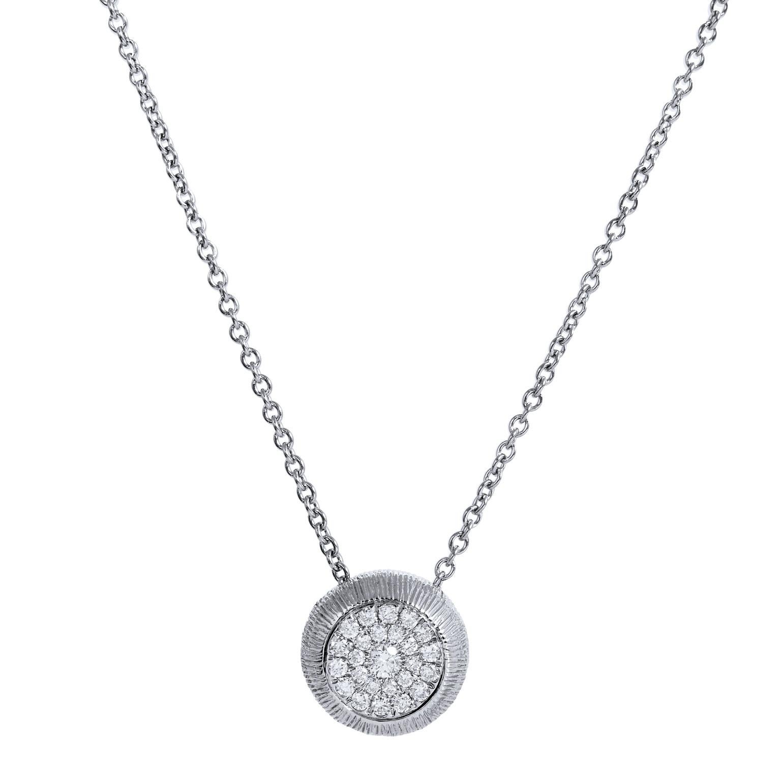 Textured White Gold Bezel Set Pave Diamond Drop Pendant Necklace In New Condition In Miami, FL