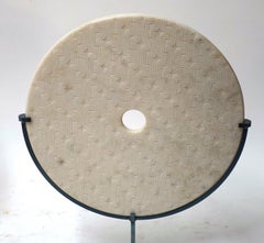 Textured White Marble Disc Sculpture, China, Contemporary