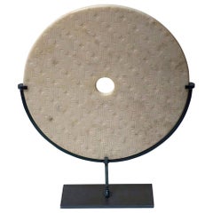 Textured White Marble Disc Sculpture, China, Contemporary