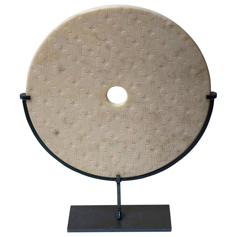 Textured White Marble Disc Sculpture, China, Contemporary at 1stDibs
