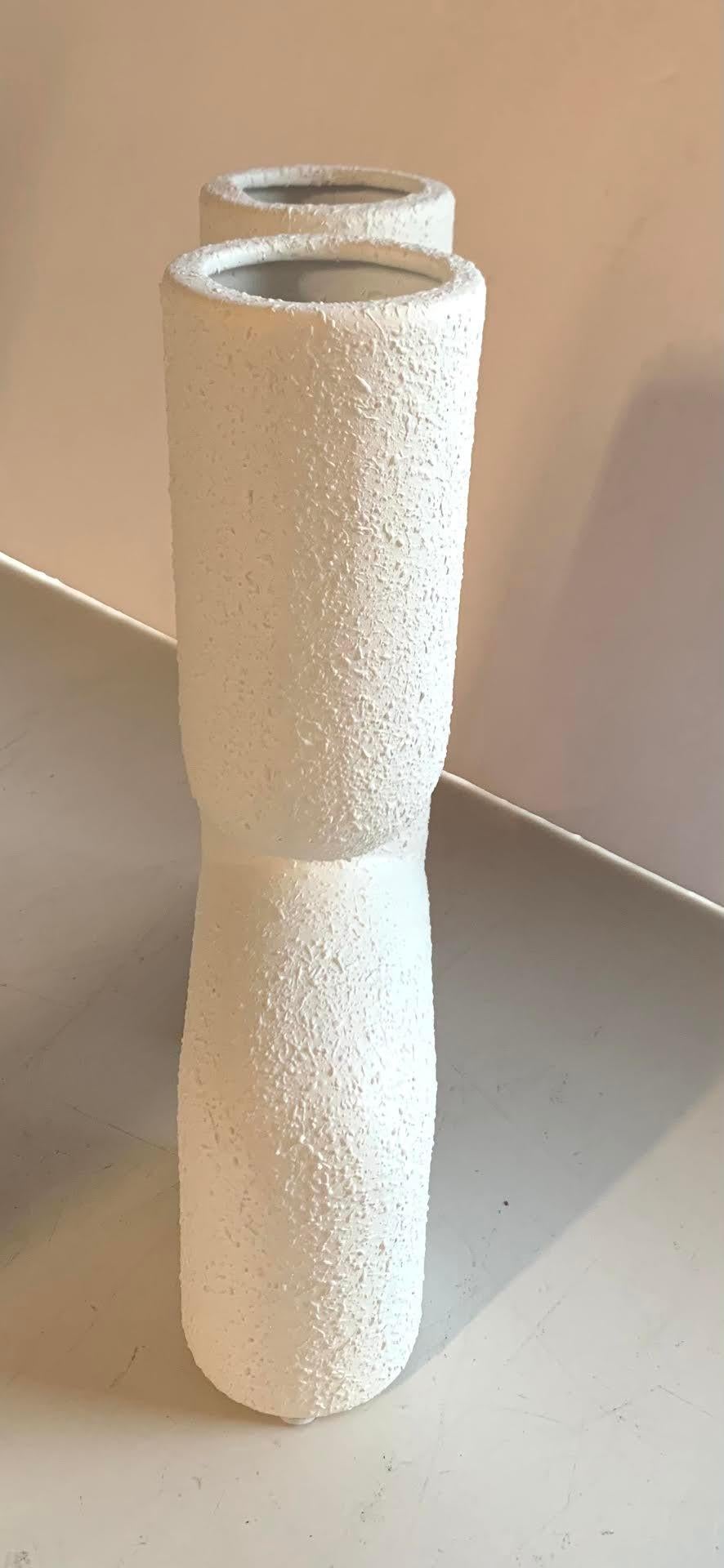 Textured White Twin Spout Ceramic Vase, Denmark, Contemporary 1