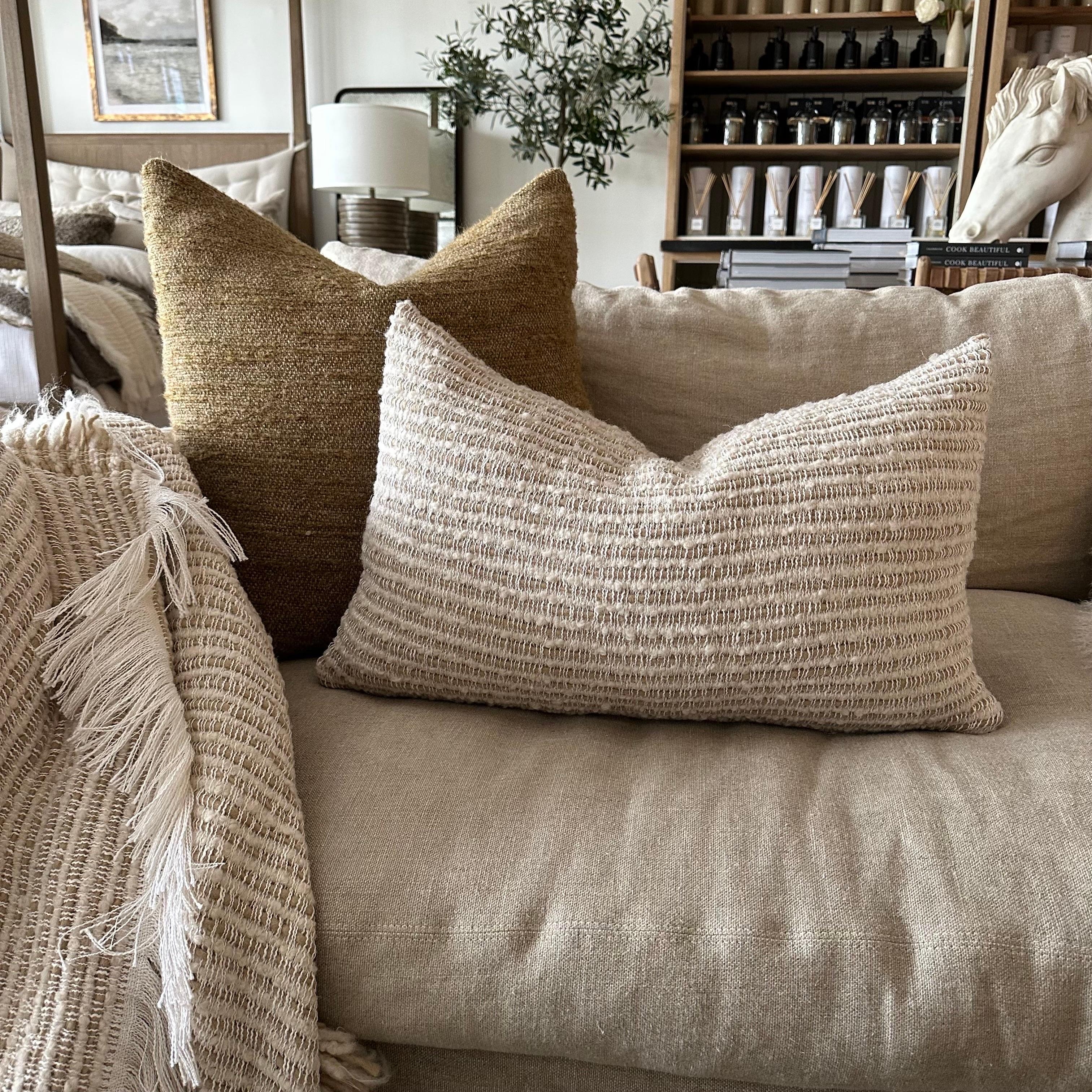 Textured Wool and Linen Lumbar Pillow For Sale 6