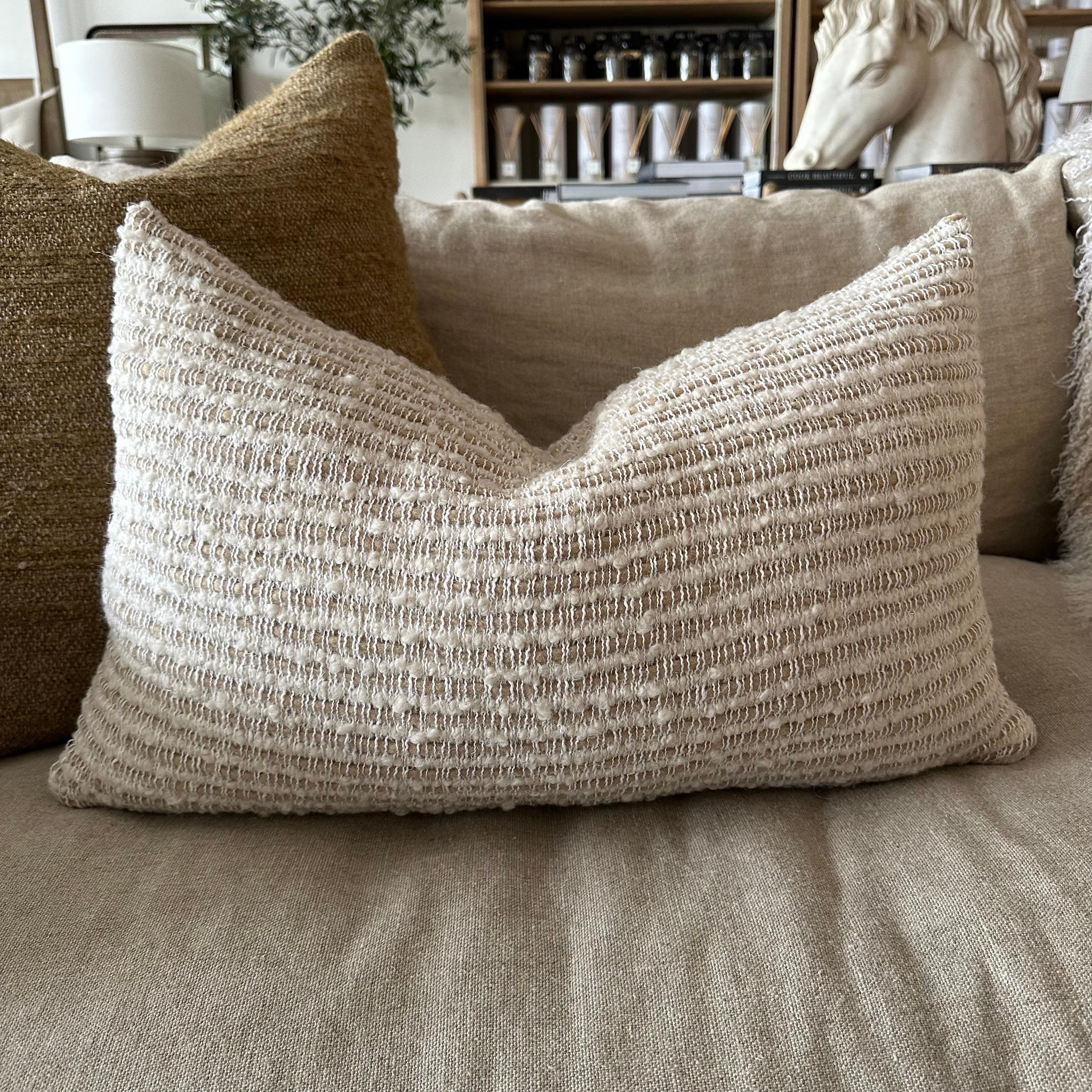Woven in Belgium using traditional weaving techniques, Sandra pillow features a soft chunky mixed sheep & Alpaca wool yarn on white linen warp. If this item is backordered, please allow 2-3 weeks for production.
Includes a down Insert
Color: