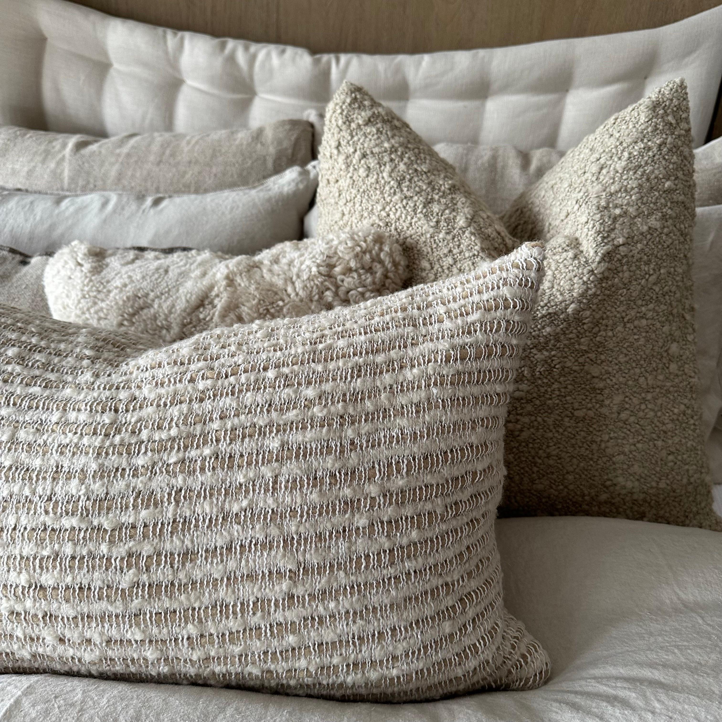 Contemporary Textured Wool and Linen Lumbar Pillow For Sale