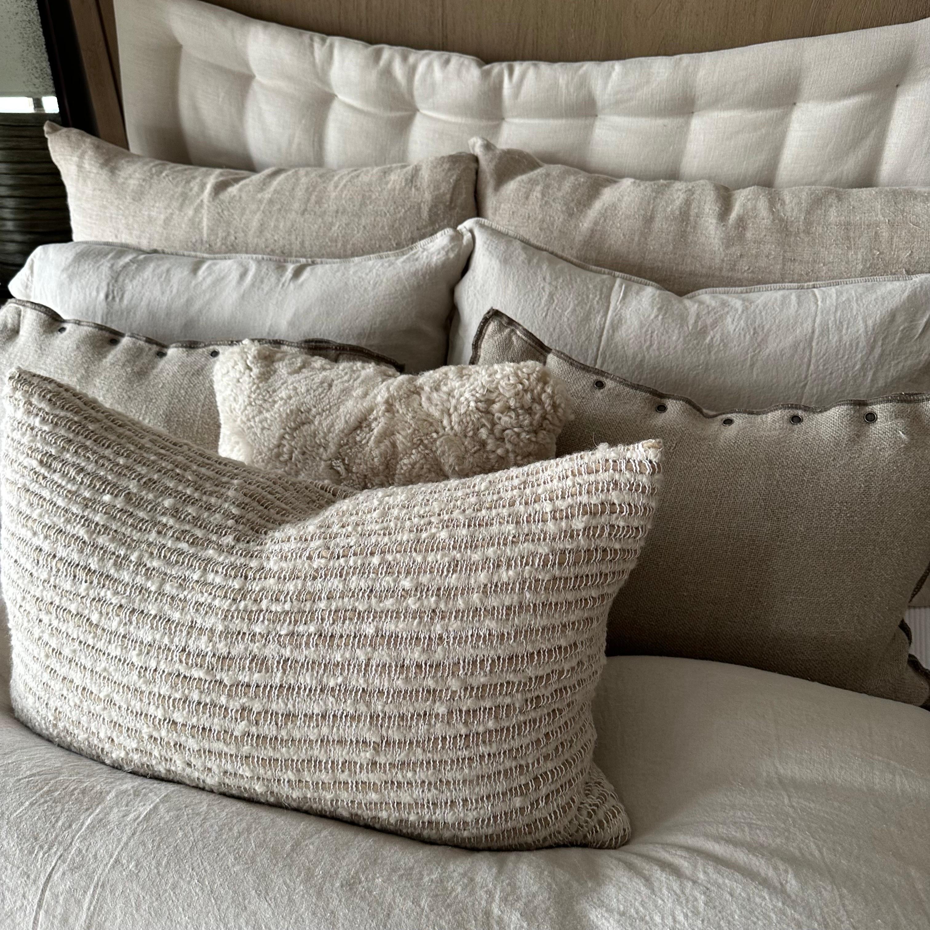 Textured Wool and Linen Lumbar Pillow For Sale 1