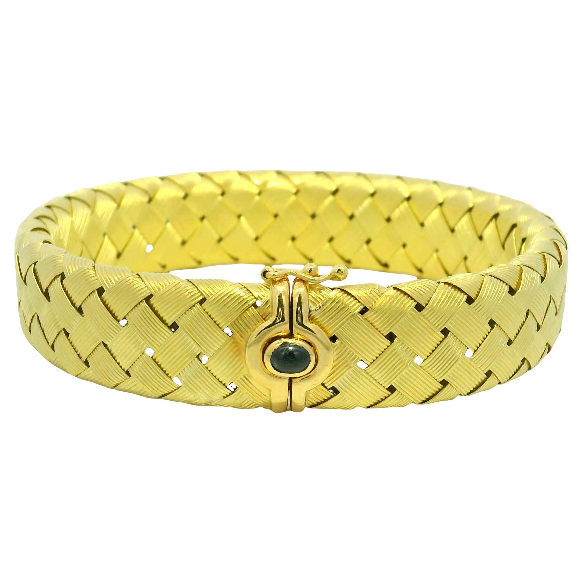 Pulsera Tejida Texturizada Zafiro Cabujón 18 Quilates En Stock